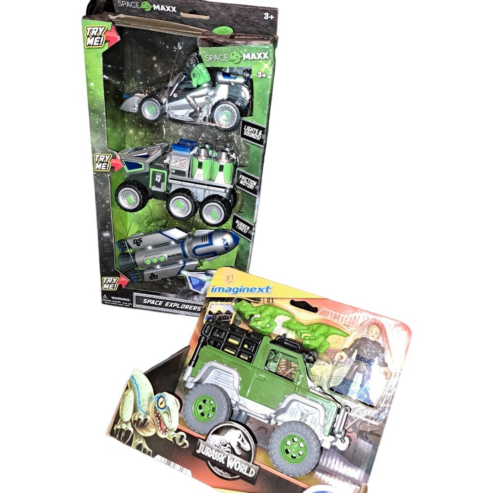 NIB - TWO FUN Toy Sets -Space Maxx with lights & Sounds-Jurassic Park Fun too